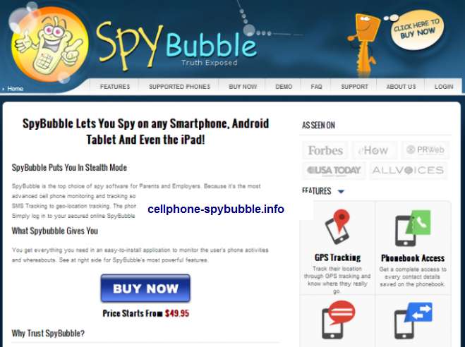 Picture of Spybubble website.